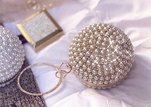 Tngan Womens Evening Bag Round Ball Wedding Handbag Artificial Pearl Purse Golden