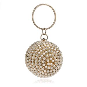 Tngan Womens Evening Bag Round Ball Wedding Handbag Artificial Pearl Purse Golden