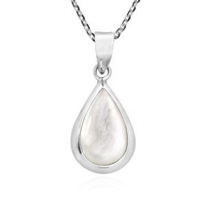 aeravida simply elegant teardrop mother of pearl inlay .925 sterling silver necklace | classic necklace jewelry for women | jewelry gift