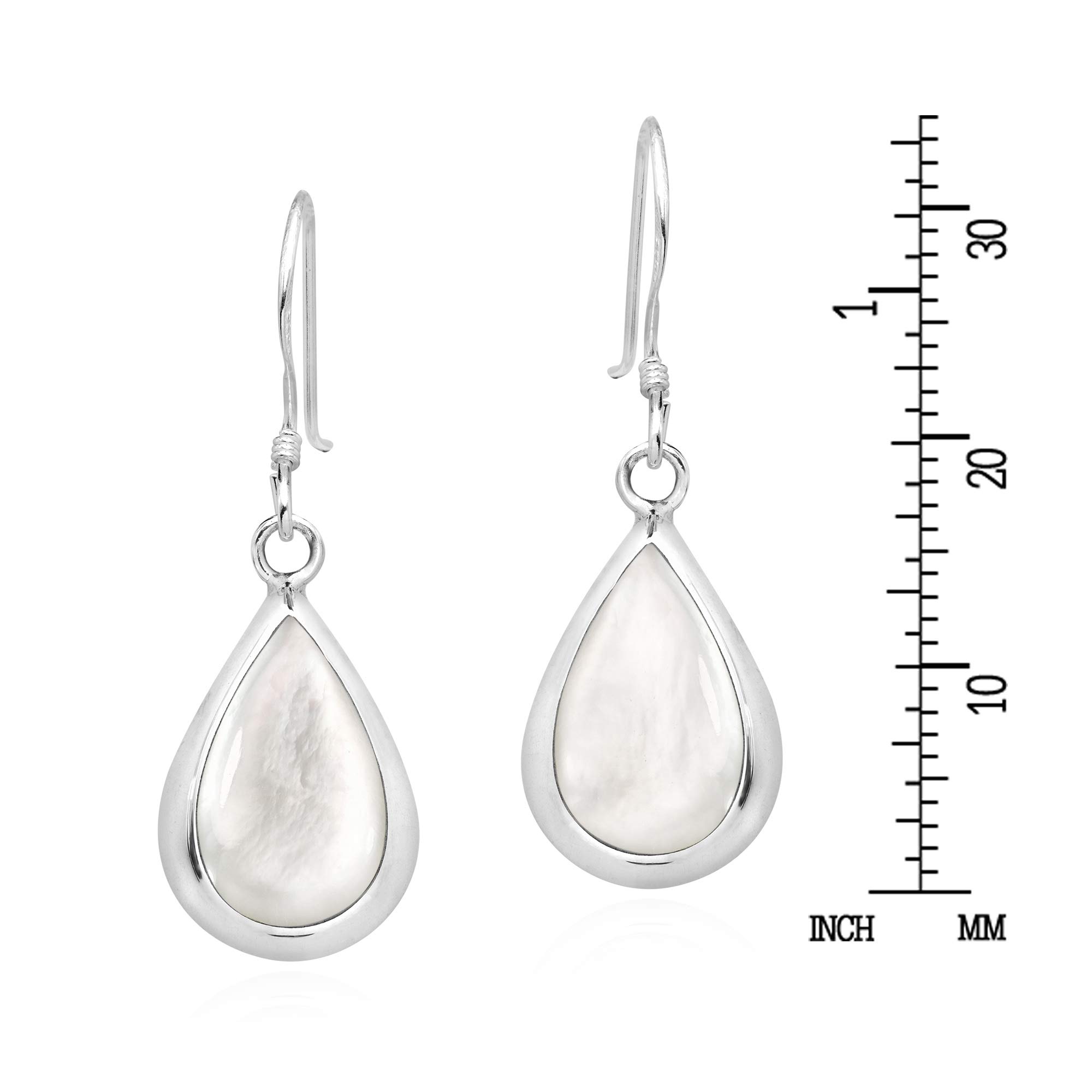 AeraVida Elegant Teardrop White Mother of Pearl Inlay Sterling Silver Dangle Earrings