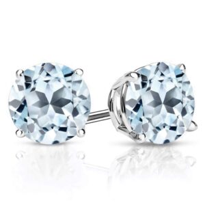 Gem Stone King 925 Sterling Silver Sky Blue Topaz Stud Earrings For Women (3.40 Cttw, Gemstone Birthstone Round 7MM)