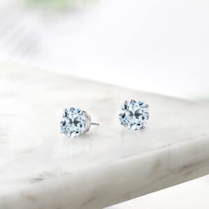 Gem Stone King 925 Sterling Silver Sky Blue Topaz Stud Earrings For Women (3.40 Cttw, Gemstone Birthstone Round 7MM)