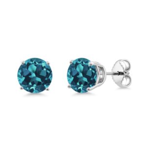 gem stone king 925 sterling silver london blue topaz stud earrings for women (3.40 cttw, gemstone birthstone, round 7mm)