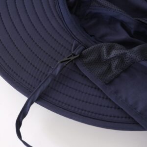 Home Prefer Mens UPF 50+ Sun Protection Hat Wide Brim Fishing Hat with Neck Flap (Navy Blue)