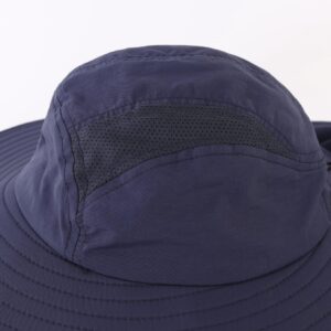 Home Prefer Mens UPF 50+ Sun Protection Hat Wide Brim Fishing Hat with Neck Flap (Navy Blue)