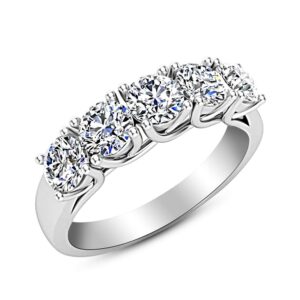 3 1/2 Carat (ctw) 14K White Gold Round Diamond Ladies 5 Five Stone Wedding Anniversary Stackable Ring Band Value Collection