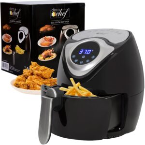 deco chef xl 3.7 qt digital air fryer cooker with 7 smart programs, led touch screen, oil-less non-stick coated basket, timer counter top, healthy kitchen safe frying station with cook book