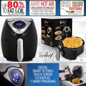 Deco Chef XL 3.7 QT Digital Air Fryer Cooker with 7 Smart Programs, LED Touch Screen, Oil-Less Non-Stick Coated Basket, Timer Counter Top, Healthy Kitchen Safe Frying Station with Cook Book