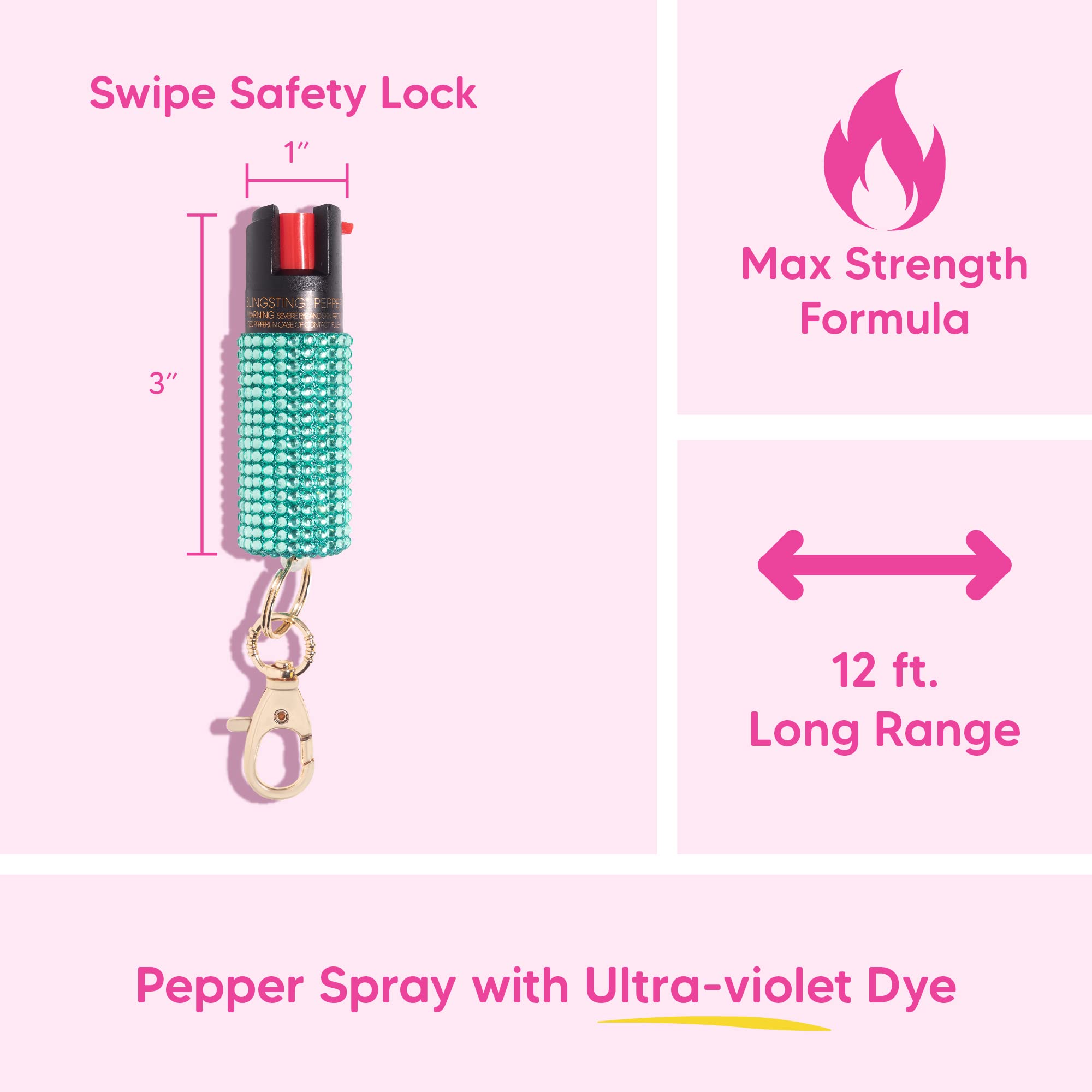 BLINGSTING Pepper Spray Maximum OC Strength Self Defense Spray for Women, 12 ft Spray Range & UV Dye