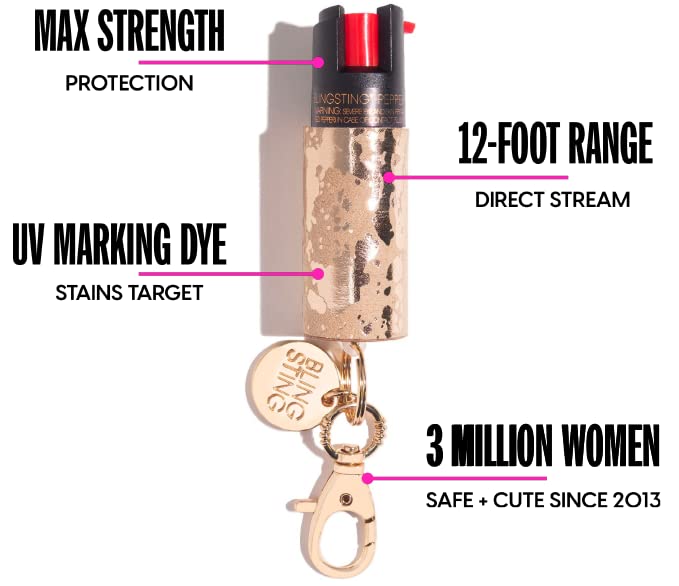 BLINGSTING Pepper Spray for Women - Maximum Strength OC Self Defense Spray - 12 ft Range - UV Marking Dye for Police ID - Safety Lock - Cowgirl