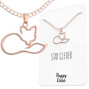 happy kisses fox necklace - stay clever gift card message with pendant - charming fox charms jewelry décor for women and girls