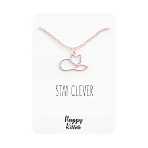 Happy Kisses Fox Necklace - Stay Clever Gift Card Message with Pendant - Charming Fox Charms Jewelry Décor for Women and Girls