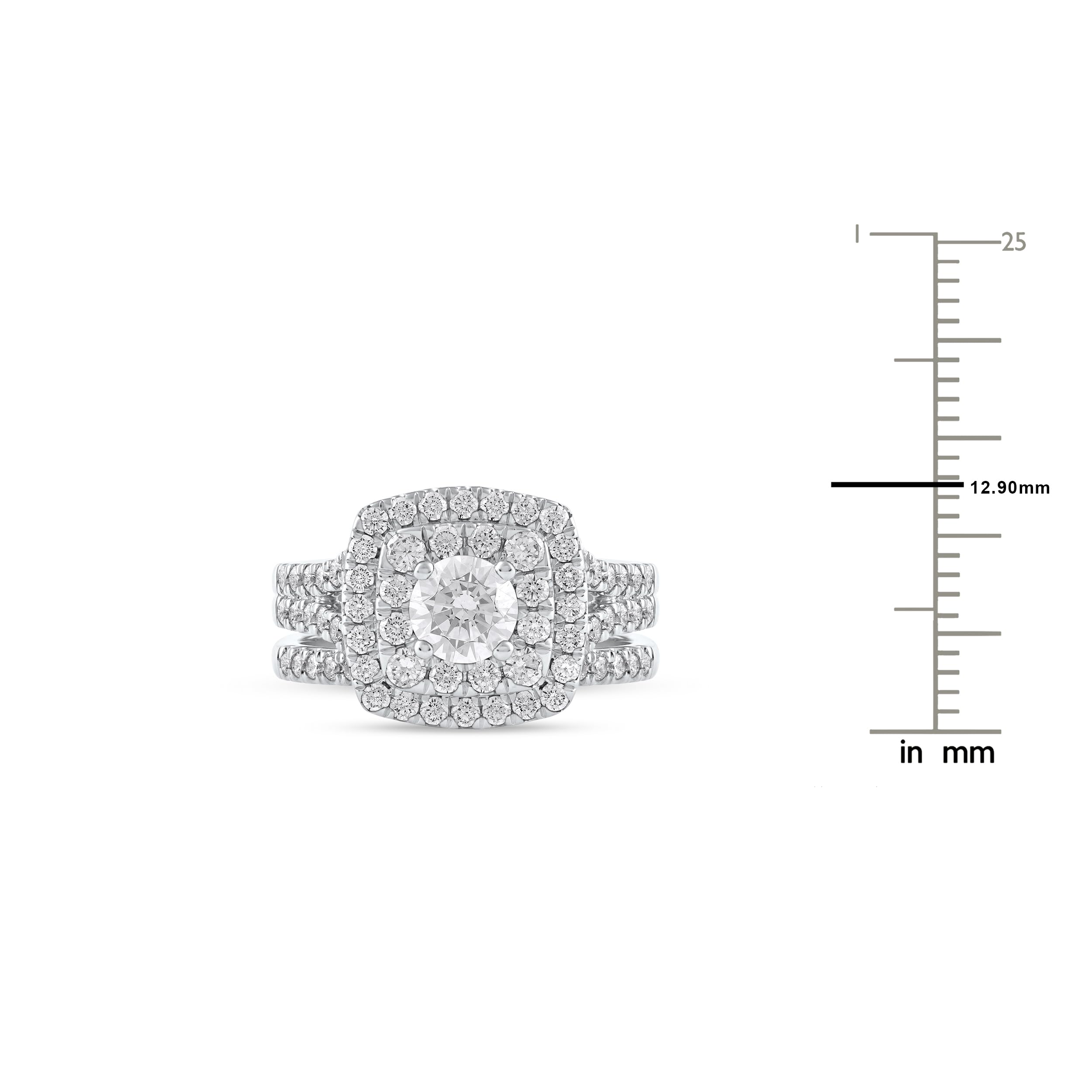 IGI Certified 14k White Gold 2ct TDW Round Cut Diamond Double Halo Engagement Ring Set (I-J, I2)