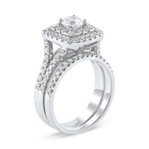 IGI Certified 14k White Gold 2ct TDW Round Cut Diamond Double Halo Engagement Ring Set (I-J, I2)