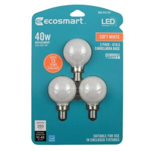 ecosmart 40-watt equivalent g16.5 dimmable energy star frosted filament led light bulb soft white (3-pack)