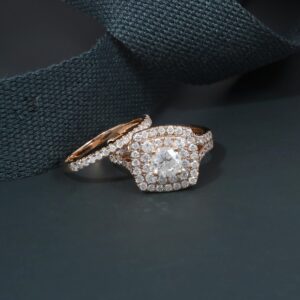 IGI Certified 14k Rose Gold 2 ct TDW Round Cut Diamond Double Halo Engagement Ring Set (I-J, I2)