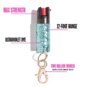 Pepper Spray Maximum Strength Self Defense Keychain for Women, 12-Foot Spray Range & UV Dye - Glitter