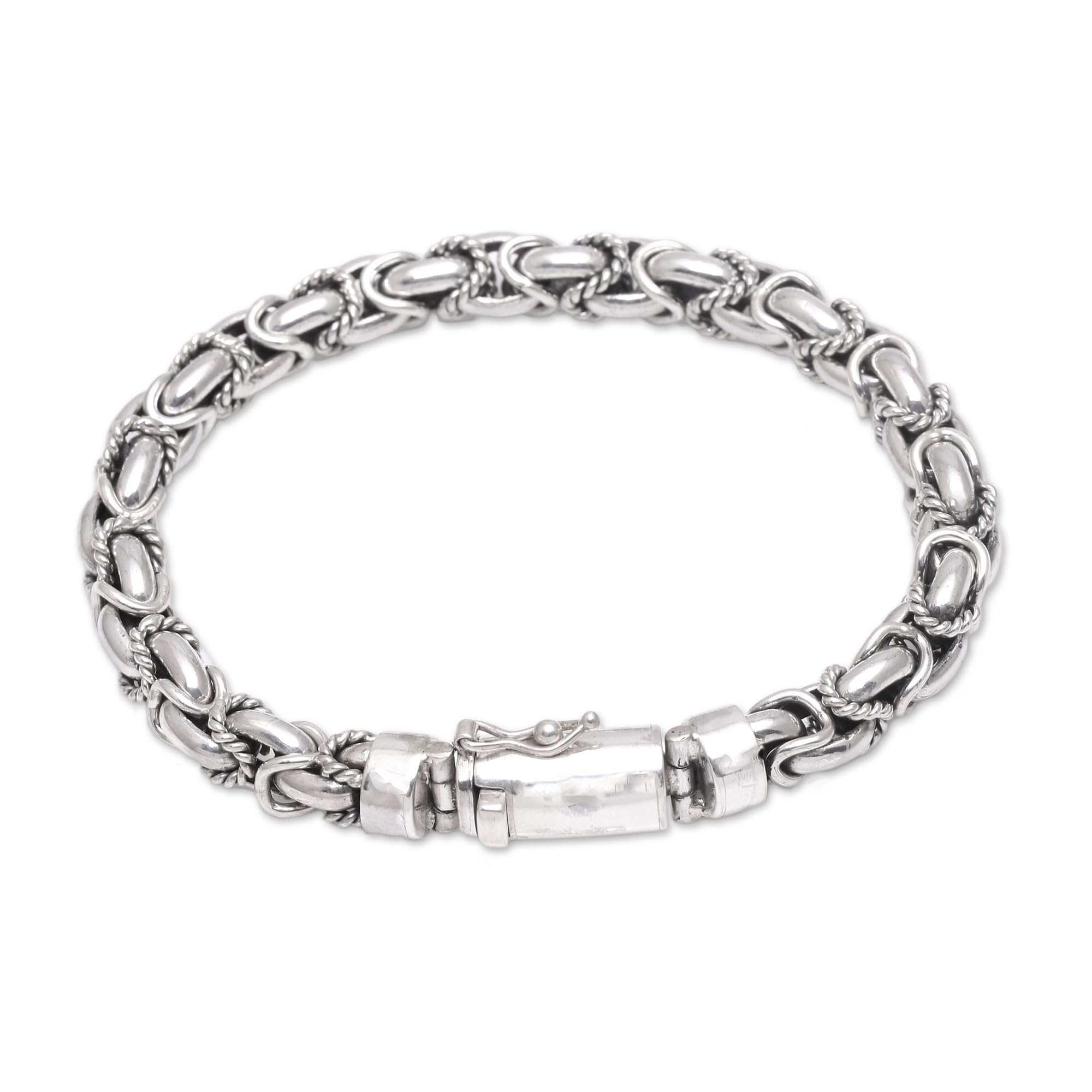 NOVICA Artisan Handmade Sterling Silver Chain Bracelet from Bali No Stone Indonesia [8.5 in L x 0.3 in W Fits Wrist Size 7.5 in L] ' Valiant Spirit'