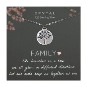 EFYTAL Grandma Gifts, 925 Sterling Silver Family Tree of Life Necklace for Women, Mothers Day Gifts for Grandmother