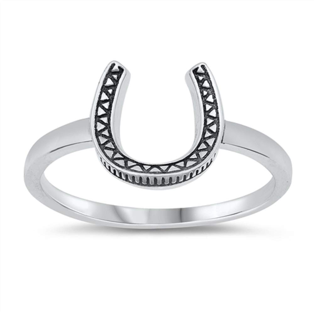 CloseoutWarehouse 925 Sterling Silver Oxidized Decorated Horseshoe Ring Size 6