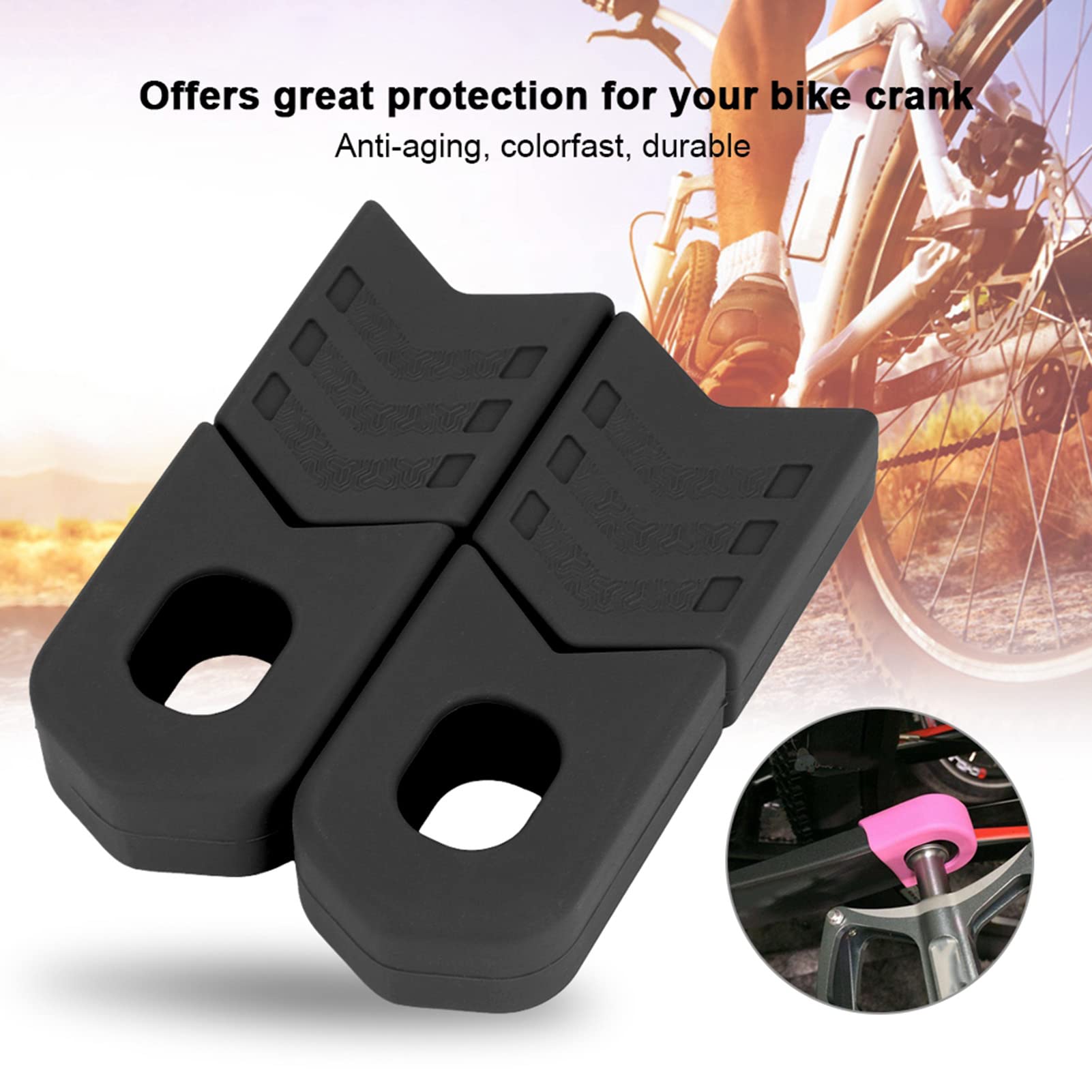 1 Piar Crank Cover Silicone Crank Sleeve Arm Protector for Most Mountain Road Bikes(Black)