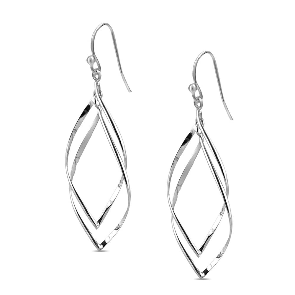 925 Sterling Silver Double Twisted Drop Dangle Earrings for Women | Classic Linear Marquise Loops Earring