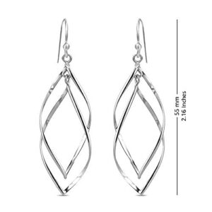 925 Sterling Silver Double Twisted Drop Dangle Earrings for Women | Classic Linear Marquise Loops Earring