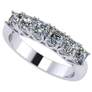 NANA Jewels Asscher Cut Simulated Diamond 6 Stone CZ Ring 1.00ctw Zirconia Wedding Band - Sterling Silver - Size 6