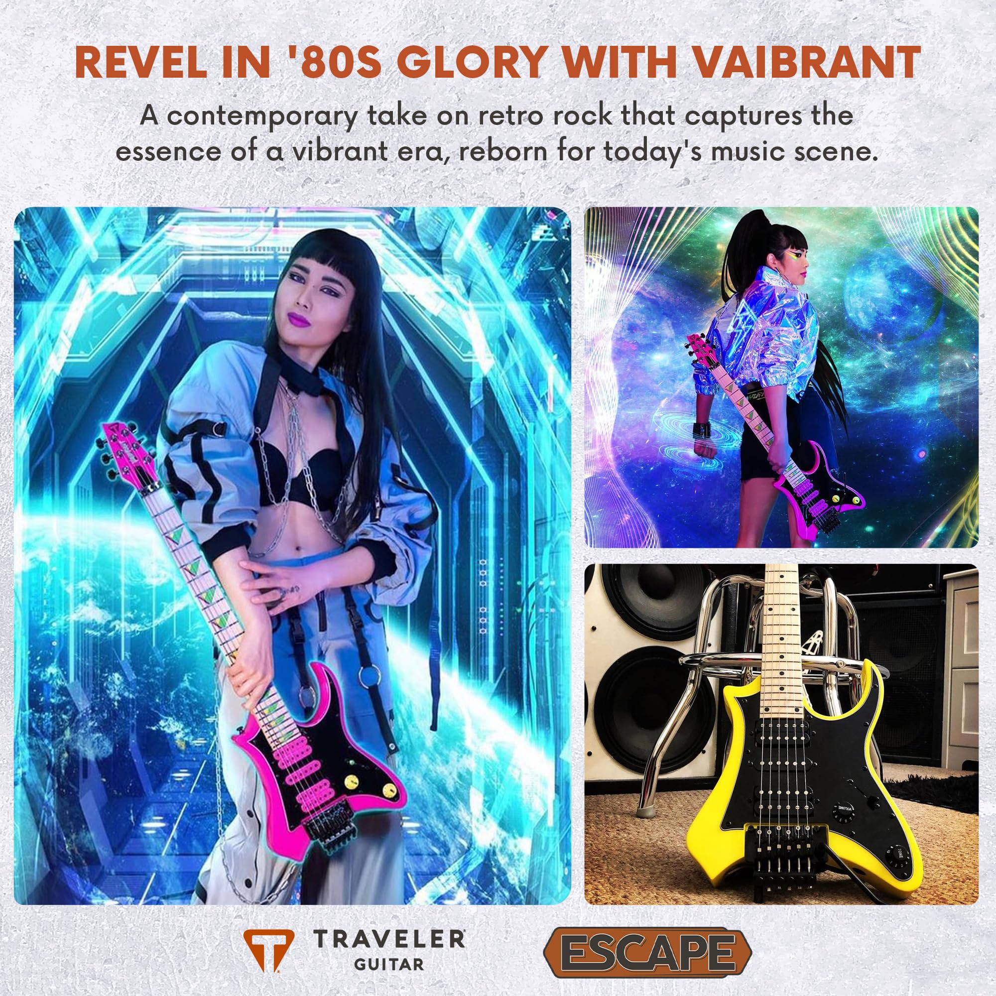 Traveler Guitar Vaibrant V88X Deluxe Electric Guitar for Travel | Small Guitar with Compact Headstock Shape | Full 25.5” Scale Travel Guitar | Portable Mini Guitar with Custom Gig Bag, Cosmic Black