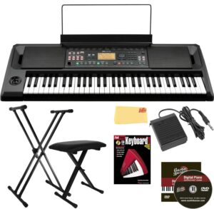 korg ek-50 entertainer keyboard bundle with adjustable stand, bench, sustain pedal, instructional book, austin bazaar instructional dvd, and polishing cloth