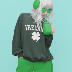 ALLNTRENDS Adult Sweatshirt Ireland 4 Leaf Clover Lucky St Patrick's Irish Top (L, Forest Green)