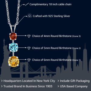 Gem Stone King 925 Sterling Silver Customized and Personalized 3 Gemstone Birthstone Fashion Love Mothers 3-Stone Blossom Pendant Necklace For Women with 18 Inch Silver Chain