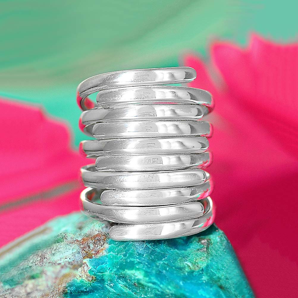 Boho-Magic 925 Sterling Silver Band Rings for Women Wide Wrap Statement Ring (8)