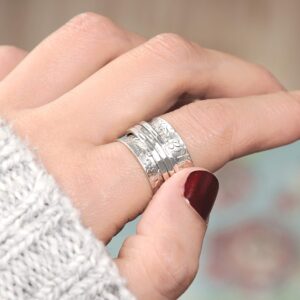 Boho-Magic 925 Sterling Silver Spinner Flowers Ring for Women Fidget Anxiety Relief Ring Band