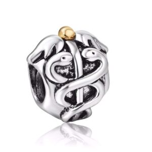 evescity silver caduceus medical nurse doctor bead sterling charm fits pandora & similar bracelets