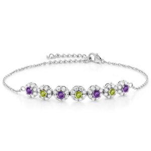 Gem Stone King 925 Sterling Silver Purple Amethyst and Green Peridot Tennis Bracelet For Women (1.22 Cttw, Gemstone February Birthstone, 7 Inch with 2 Inch Extender)