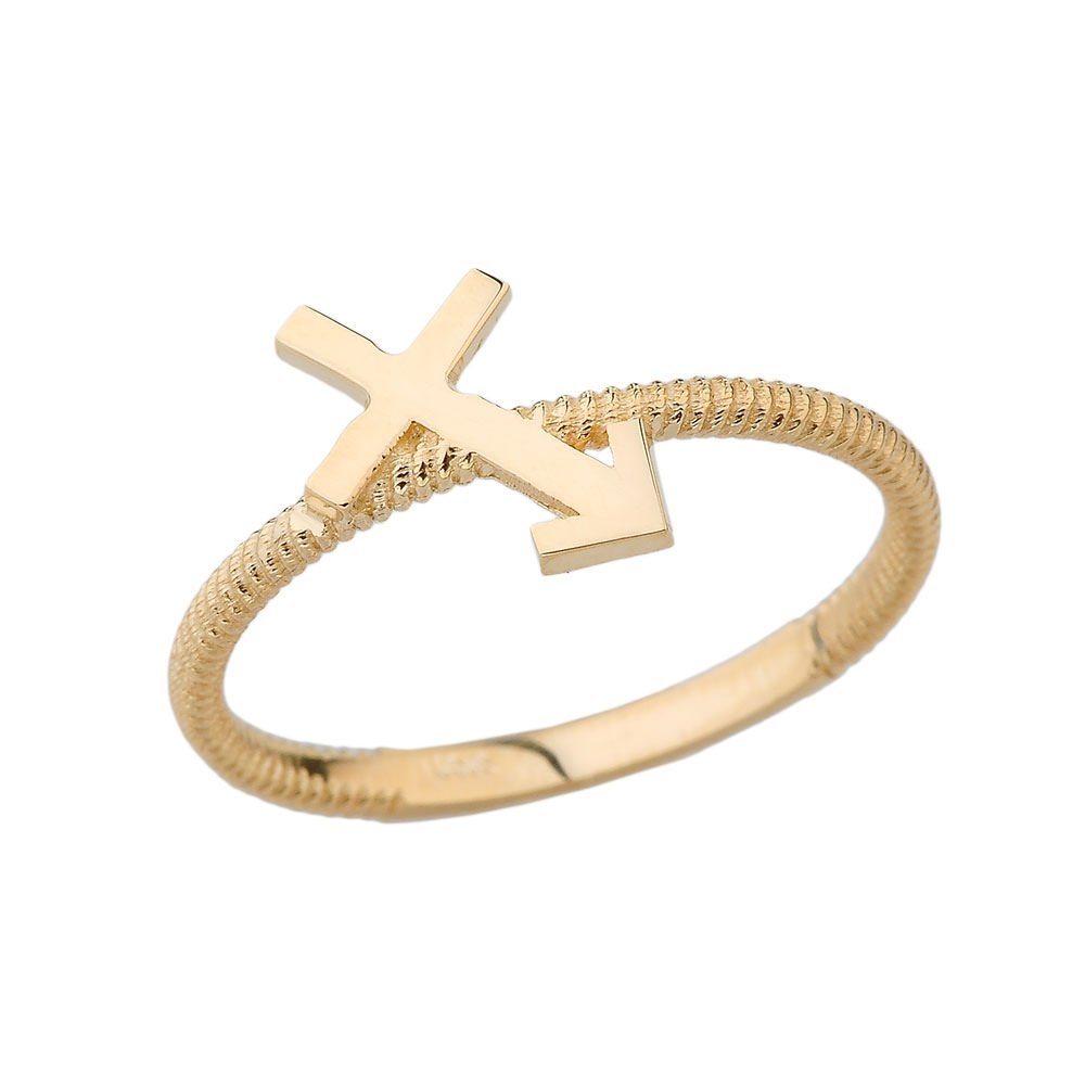 CaliRoseJewelry Yellow Gold 10k Sagittarius Zodiac Astrology Horoscope Rope Ring (Size 7.25)