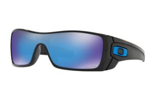 oakley batwolf sunglasses (polished black frame, prizm sapphire lens) with lens cleaning kit and country flag microbag