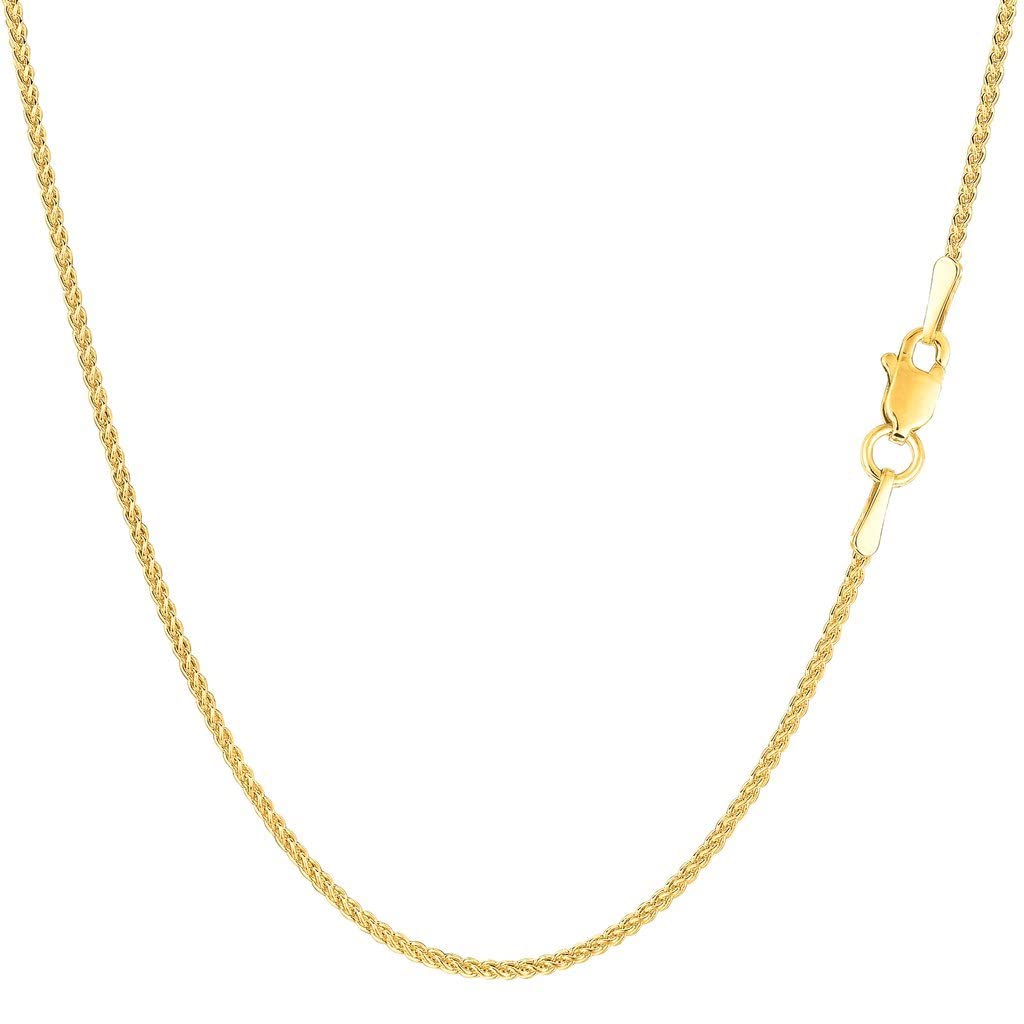 The Diamond Deal 14k SOLID Yellow or White Gold 1.00mm Shiny Round Wheat Chain Necklace for Pendants and Charms with lobster-Claw Clasp Womens Chains And Jewelry (20" And yellow-gold)