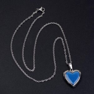 FM FM42 Temperature Sensing Color Changing Heart Openable Locket Pendant Necklace with 19.29" Stainless Steel Rolo Chain ZN1130