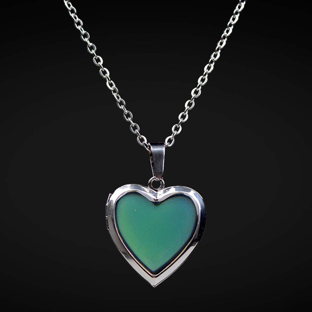 FM FM42 Temperature Sensing Color Changing Heart Openable Locket Pendant Necklace with 19.29" Stainless Steel Rolo Chain ZN1130