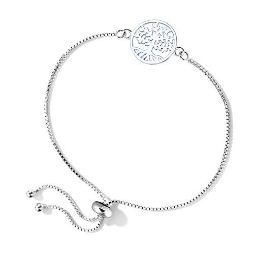 925 Sterling Silver Tree-of-Life Sliding Bolo Bracelet for Women | Lightweight Box Chain Bracelet