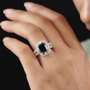 Shop LC Statement Ring for Women 925 Sterling Silver Black Tourmaline Black Spinel Jewelry Gifts for Women Size 8 Ct 2.49 Birthday Gifts