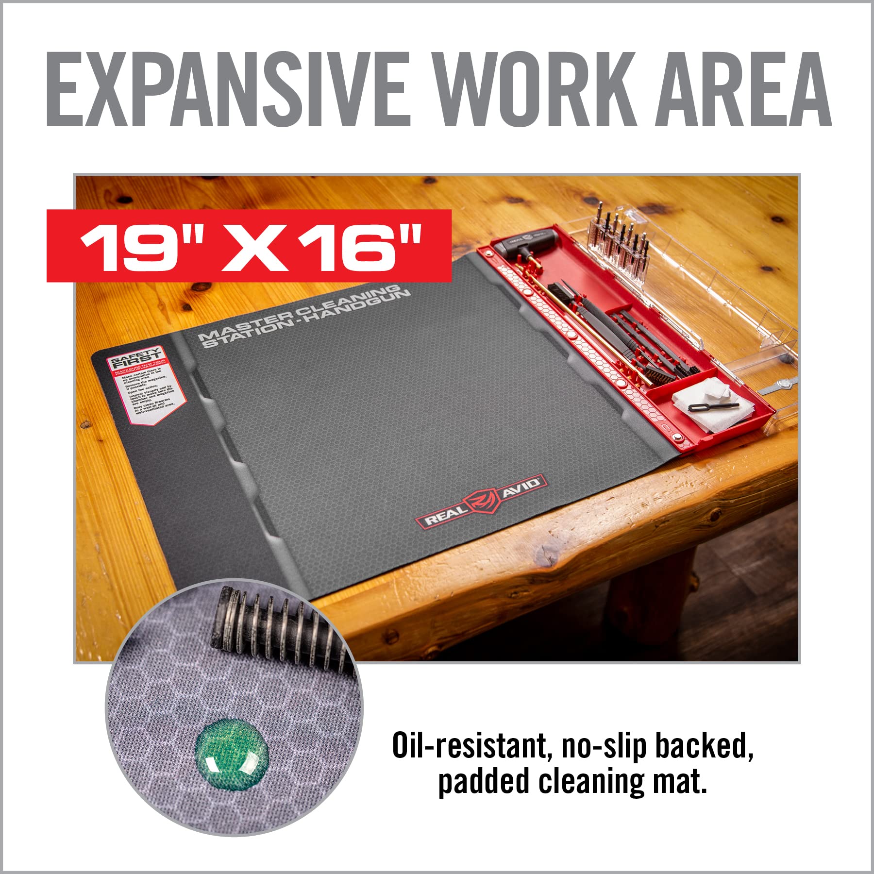 Real Avid Handgun Cleaning Kit & Gun Mat For Pistol Cleaning - "19x16" Includes Gun Cleaning Mat, Cleaning Rod, Jags, Bore Brushes, Patches & Scrapers for Gun Cleaning