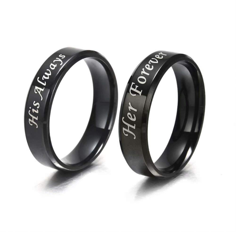 His Always Ring Black Stainless Steel Promise Anniversary Engagement Bridal Wedding Band for Women (Her Size 7)