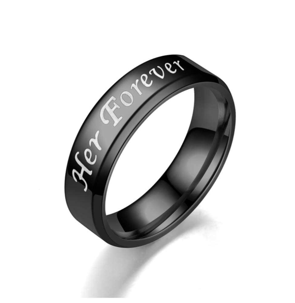 His Always Ring Black Stainless Steel Promise Anniversary Engagement Bridal Wedding Band for Women (Her Size 7)