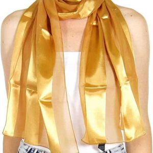 SERENITA Scarfs for women | lightweight soft silky scarves | 60" long satin chiffon stripe solid color neckerchief, Gold