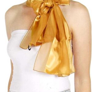 SERENITA Scarfs for women | lightweight soft silky scarves | 60" long satin chiffon stripe solid color neckerchief, Gold