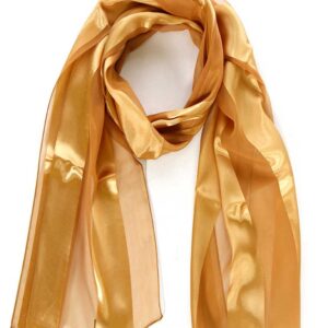 SERENITA Scarfs for women | lightweight soft silky scarves | 60" long satin chiffon stripe solid color neckerchief, Gold