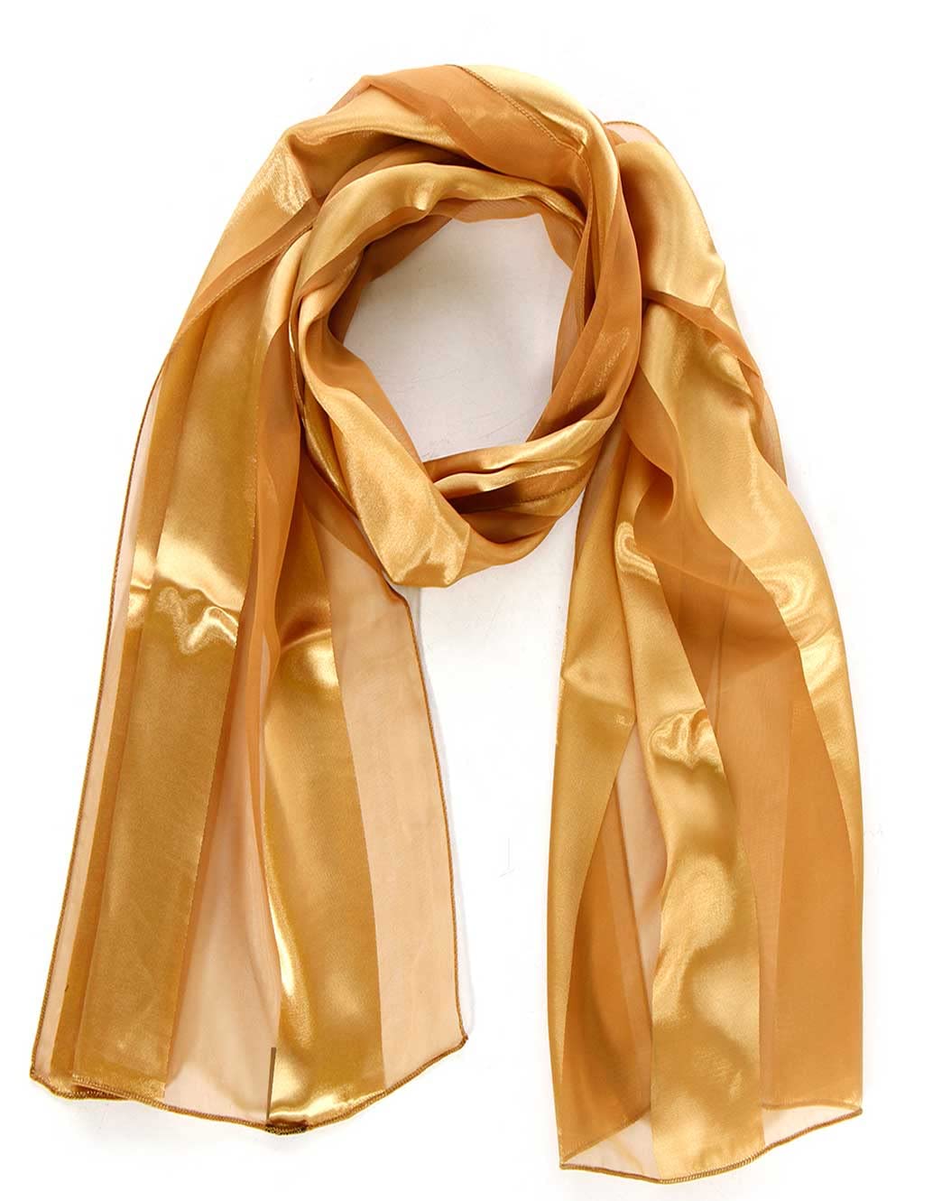 SERENITA Scarfs for women | lightweight soft silky scarves | 60" long satin chiffon stripe solid color neckerchief, Gold